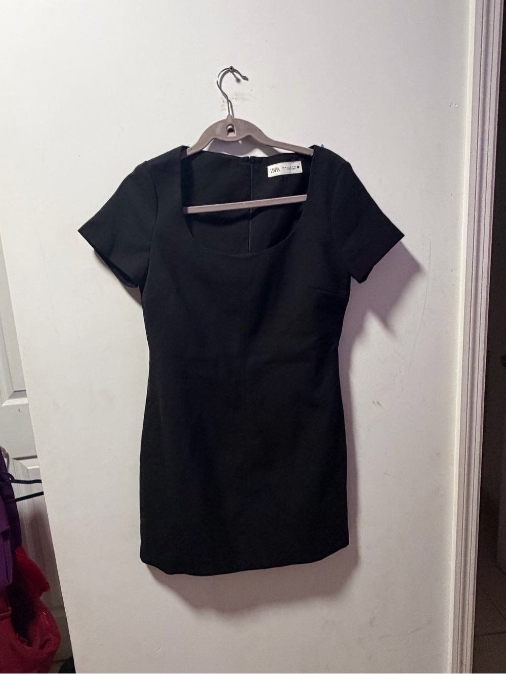 Zara Black Short-Sleeve Scoop Neck Mini Dress